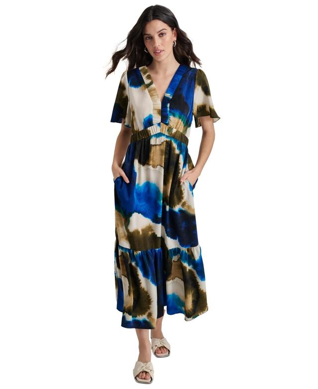 Dkny Womens Printed V-Neck Short-Sleeve Maxi Dress Product Image