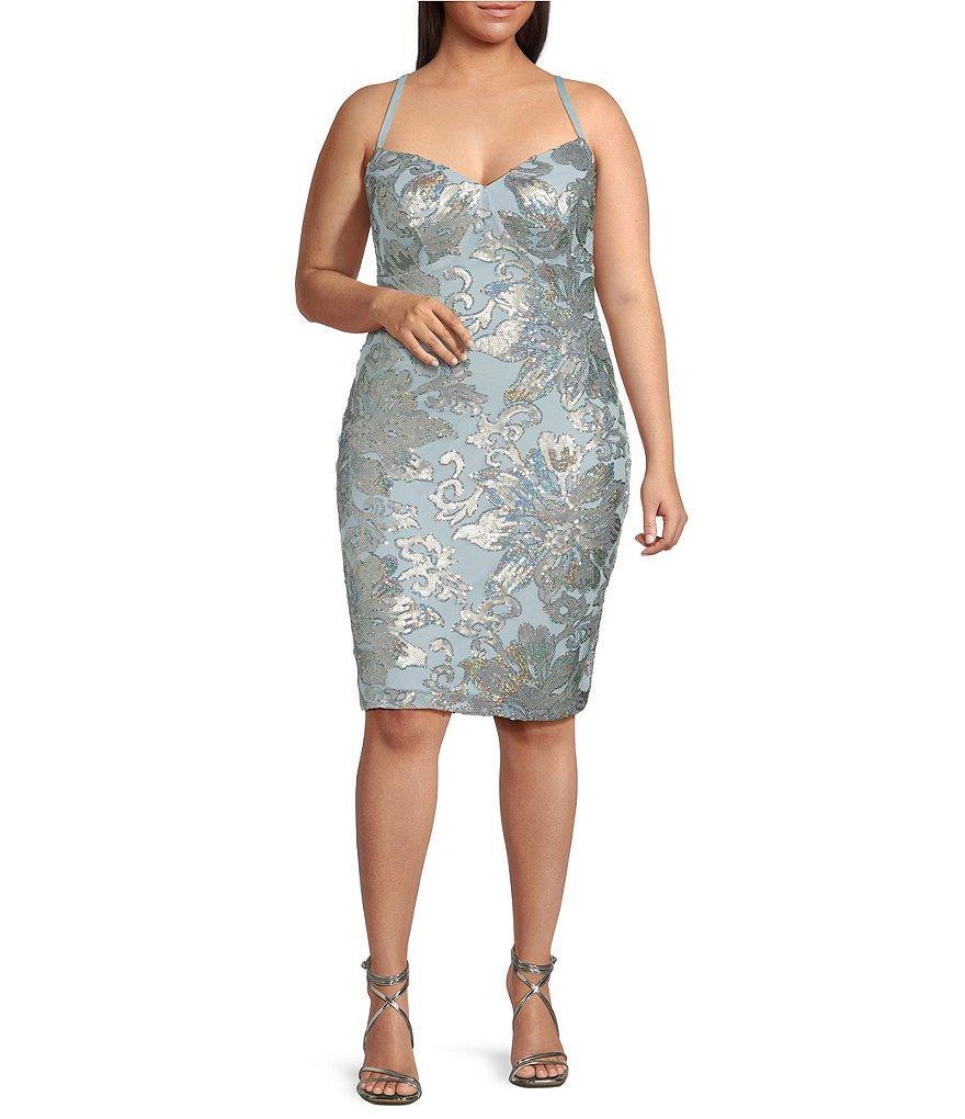 B. Darlin Plus Spaghetti Strap V-Neckline Sequin Pattern Dress product image