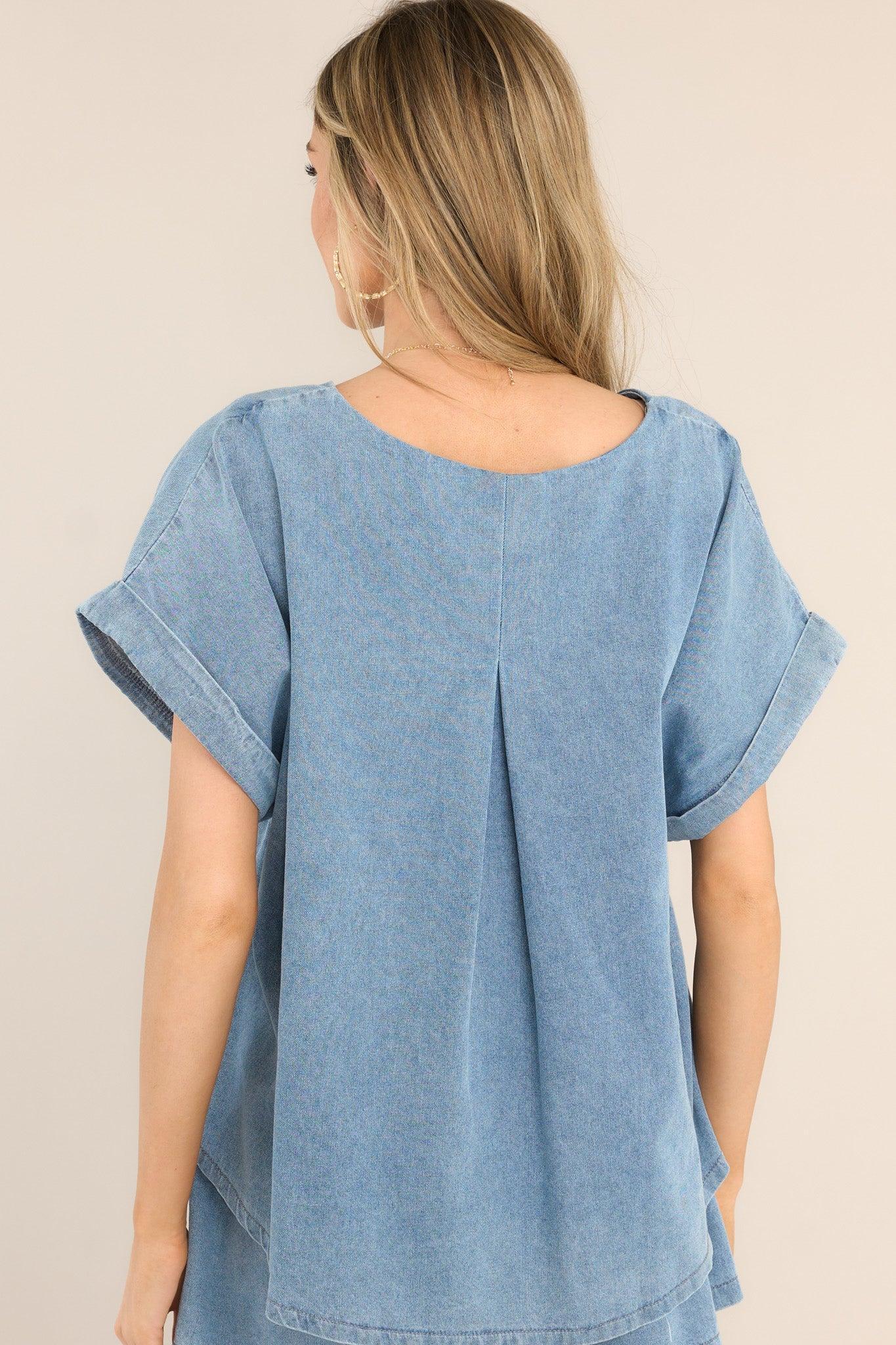 Slight Breeze Chambray Top Blue Product Image