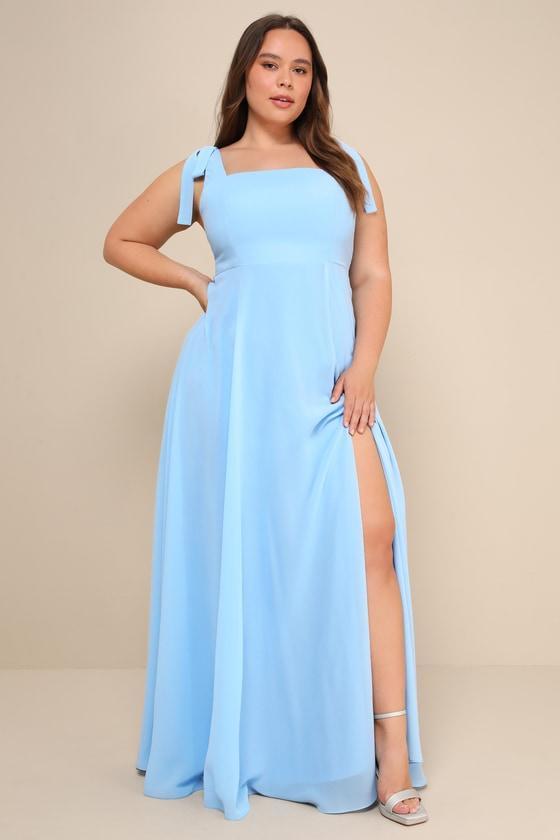 Love Me Forever Light Blue Tie-Strap Square Neck Maxi Dress Product Image