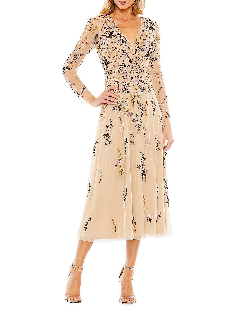 Womens Embroidered Floral Midi Dress Product Image