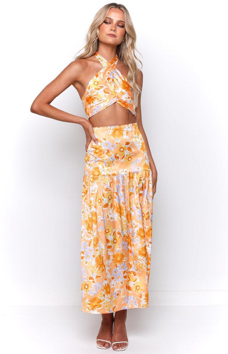 Juniper Orange Floral Maxi Skirt Product Image