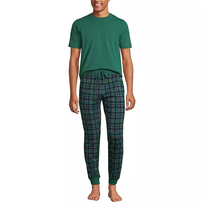 Men's Lands' End Jersey Pajama Sleep Set, Size: Small, Black Khaki Plaid Product Image