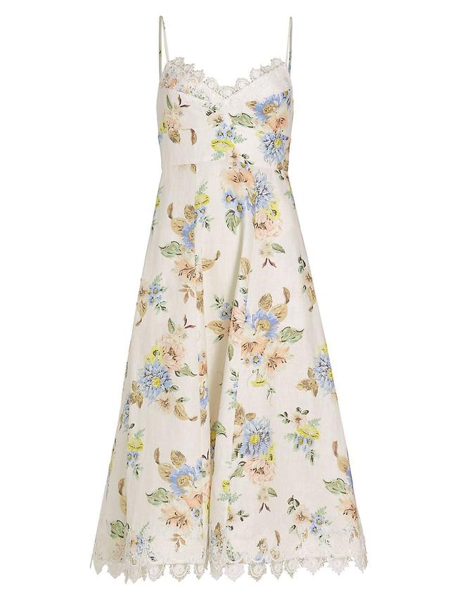 Womens Picnic Floral Linen Midi-Dress Product Image