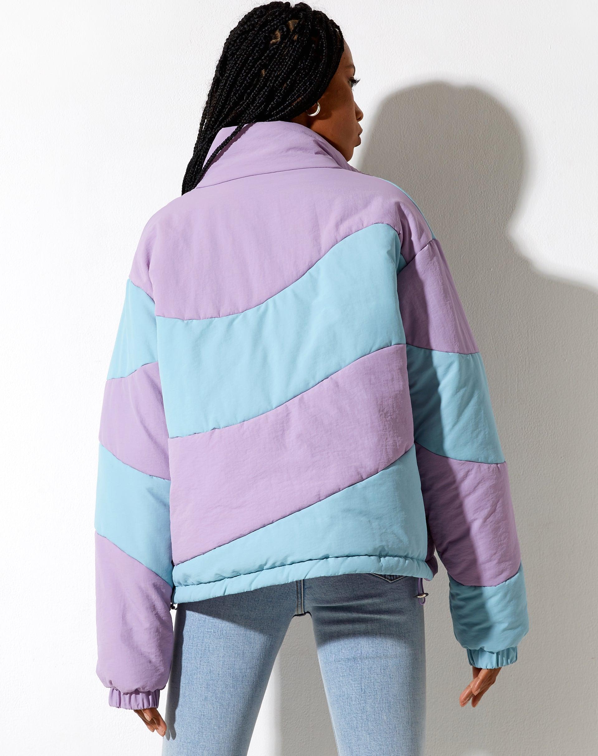 Renee Puffa Jacket in Panelled Purple and Blue Product Image