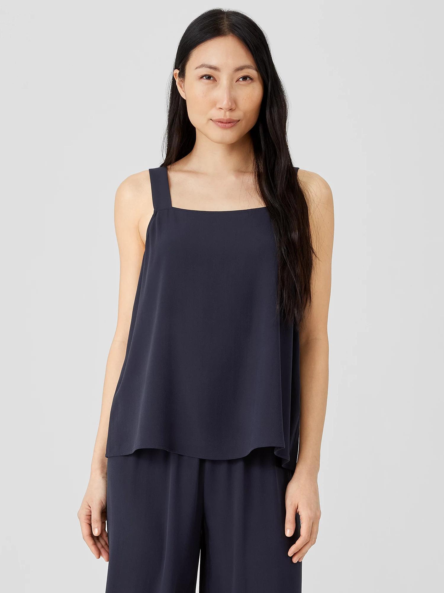 EILEEN FISHER Silk Georgette Crepe Square Neck Tankfemale Product Image