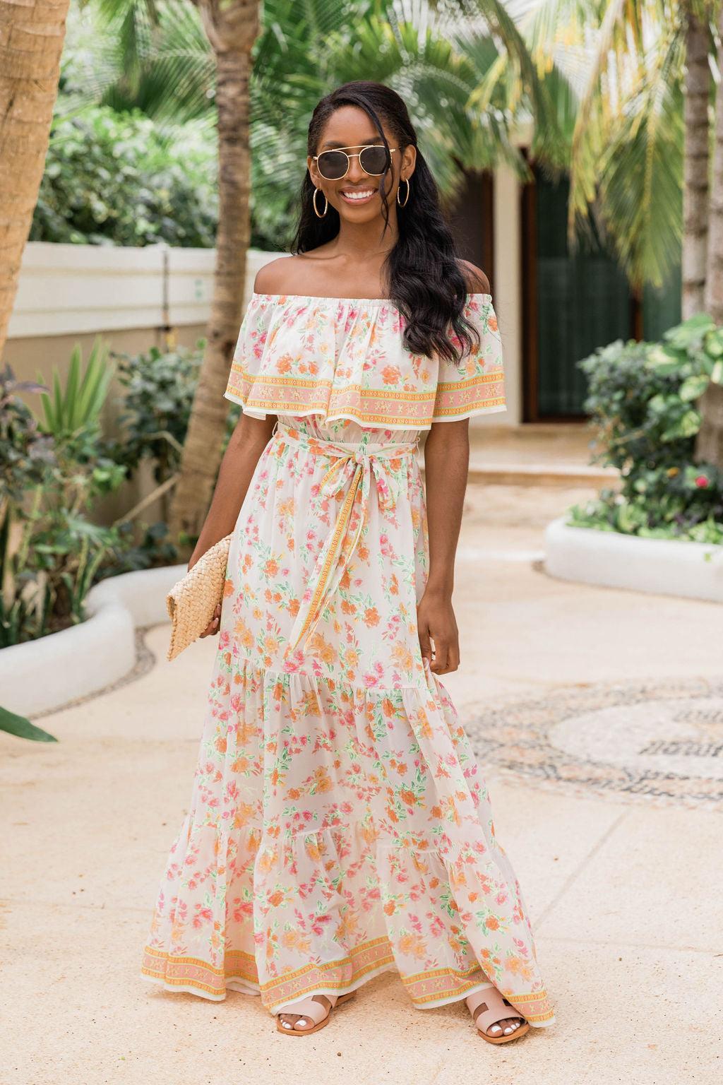 Sweet Southern Kiss Ivory Floral Maxi Dress FINAL SALE Product Image