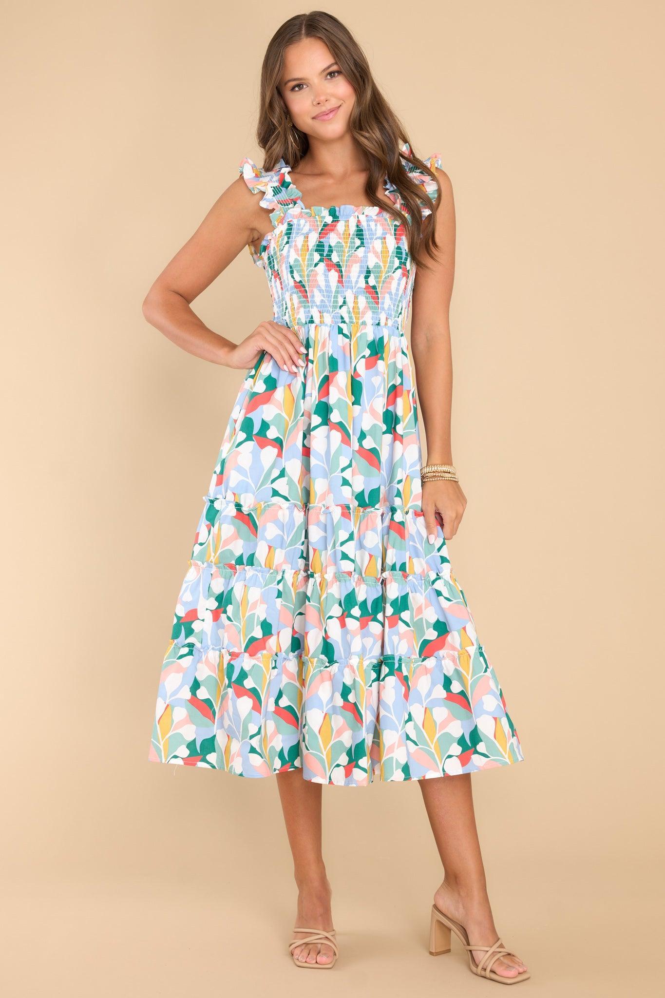 Aura Such A Dreamer Sky Blue Multi Print Midi Dress Product Image