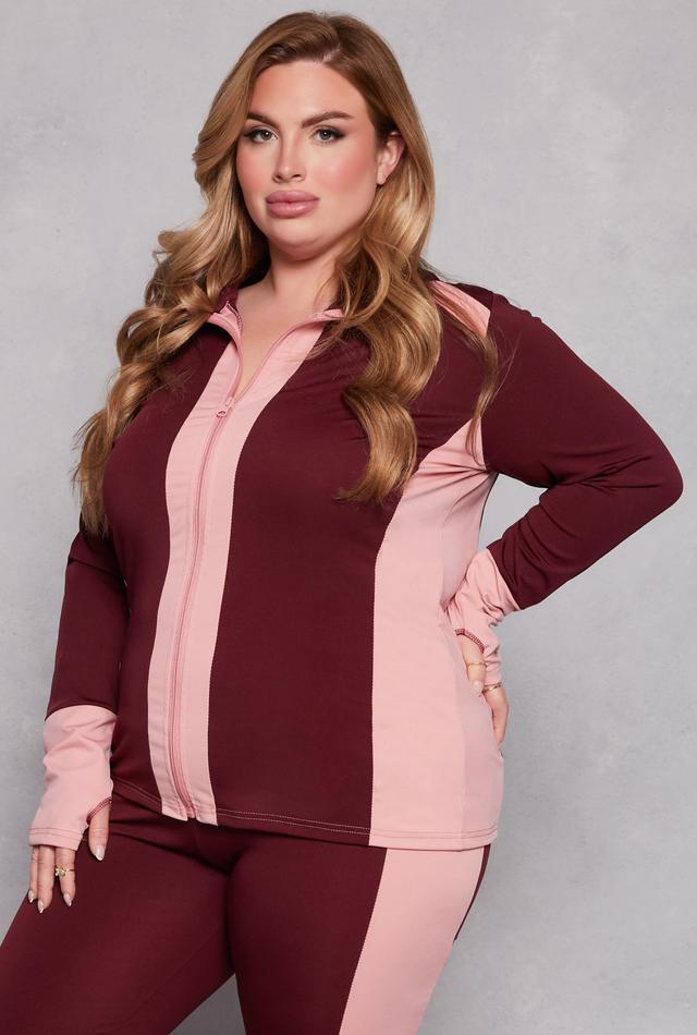 Womens Plus Size Color Blocked Mock Neck Track Jacket Product Image