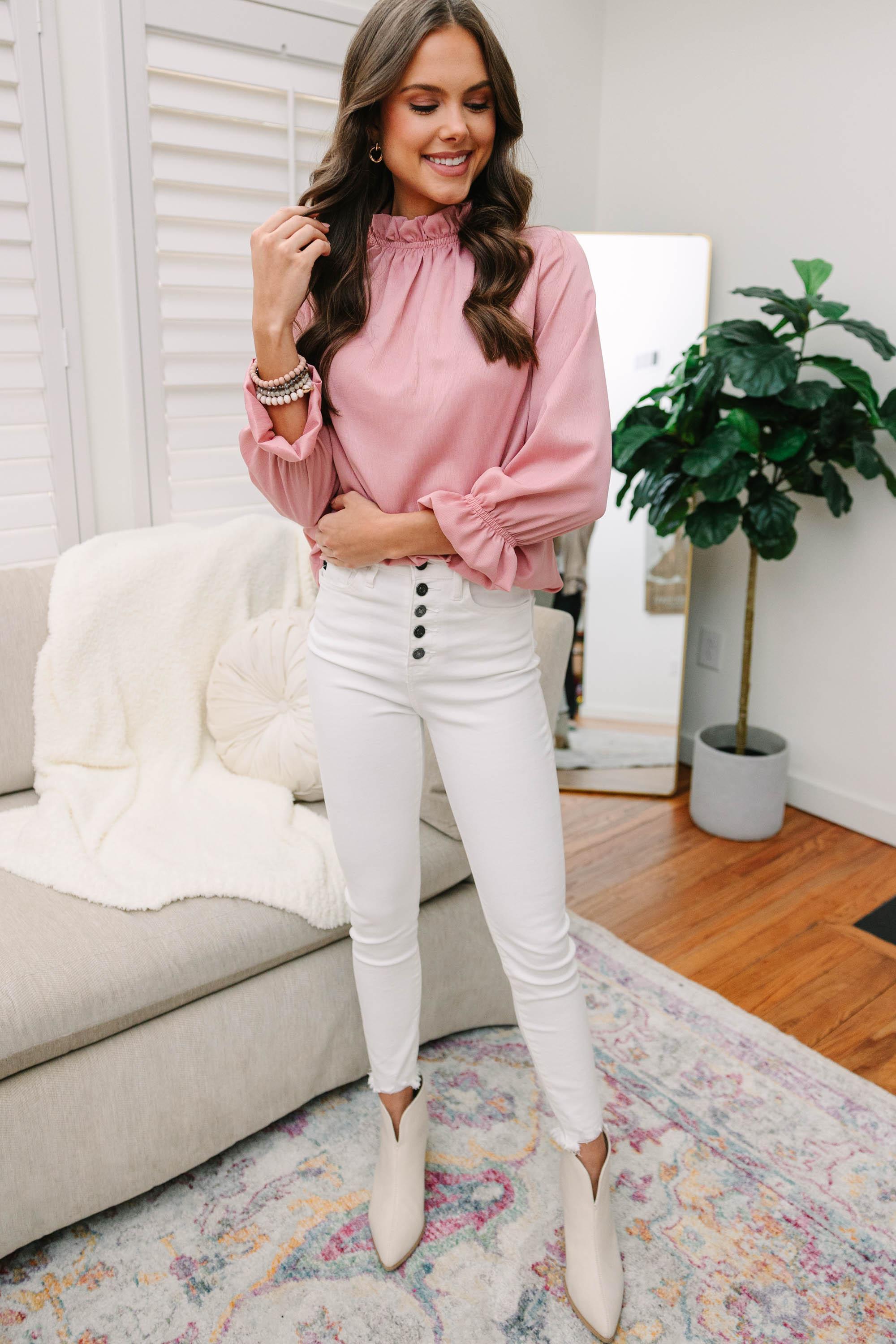 Tried And True Blush Pink Ruffled Blouse Female Product Image