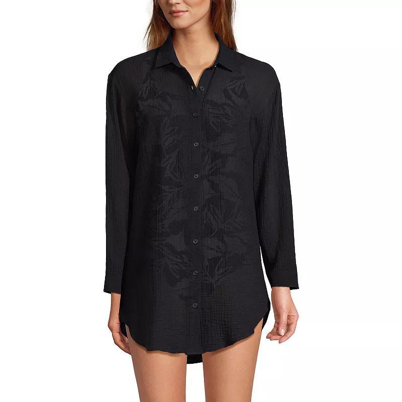 Womens Lands End Cotton Gauze Button Down Swim Cover-Up Shirt Dress Product Image