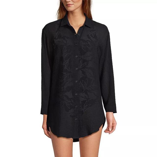 Womens Lands End Cotton Gauze Button Down Swim Cover-Up Shirt Dress Product Image