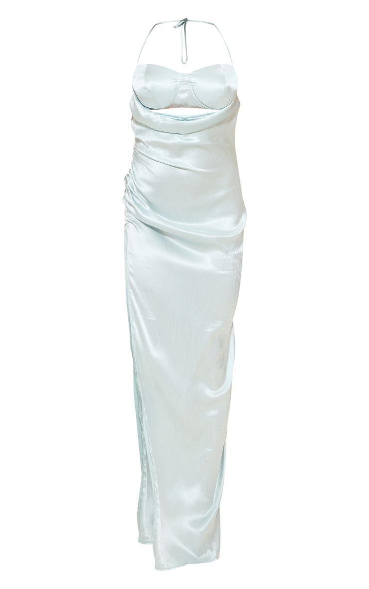 Dusty Blue Satin Underwired Cut Out Drape Maxi Dress Product Image