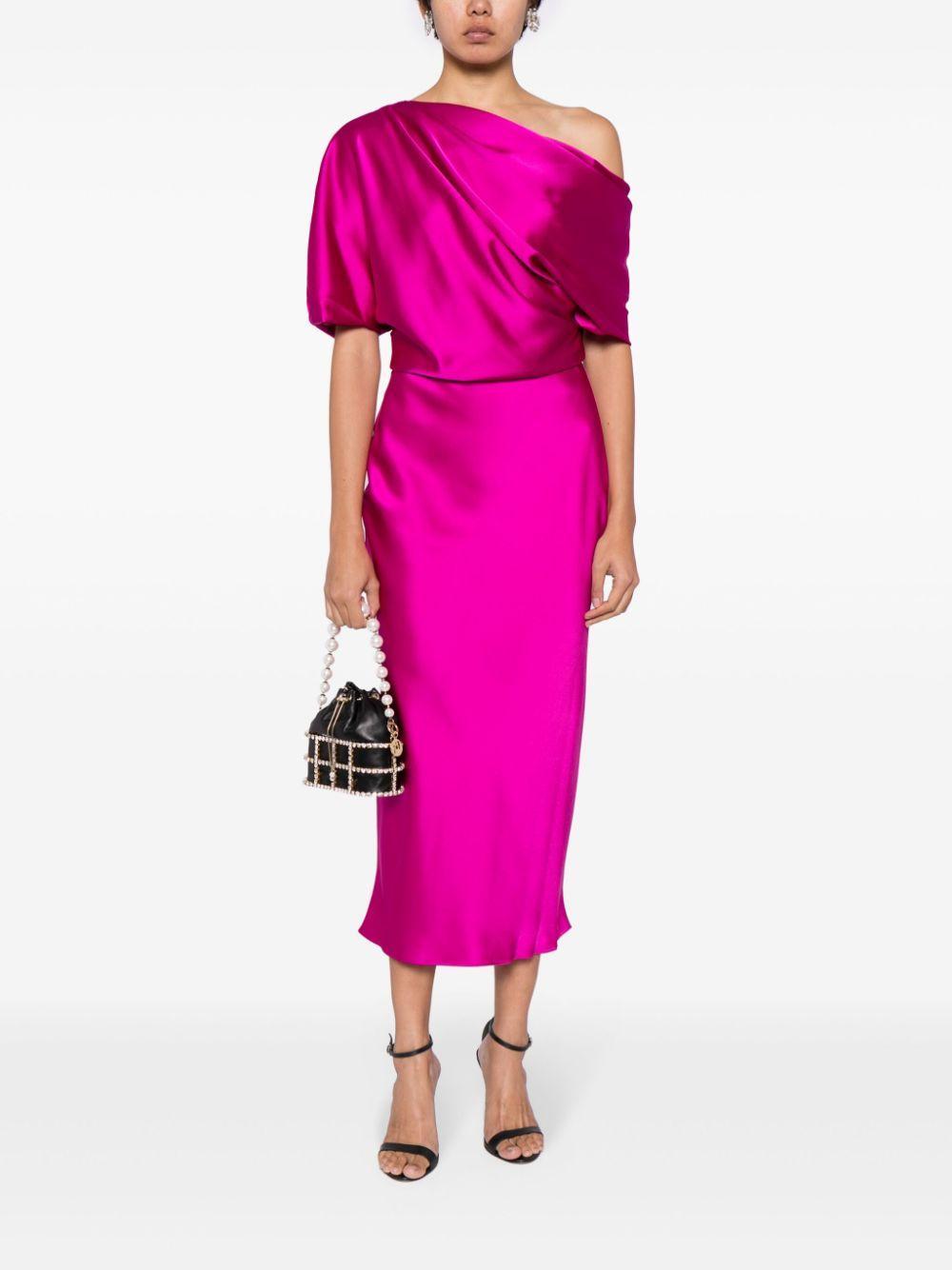 off-shoulder draped midi dress Product Image