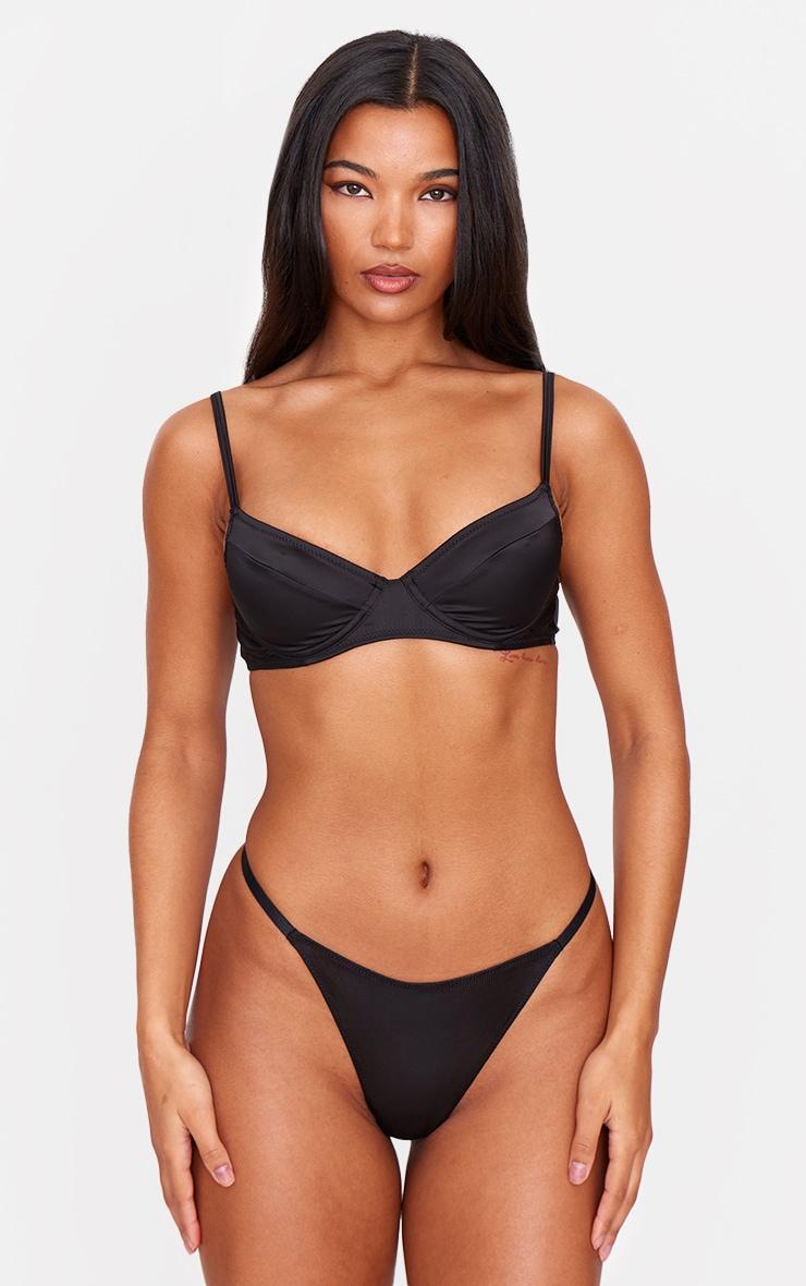 Black Satin Underwired Lingerie Set Product Image