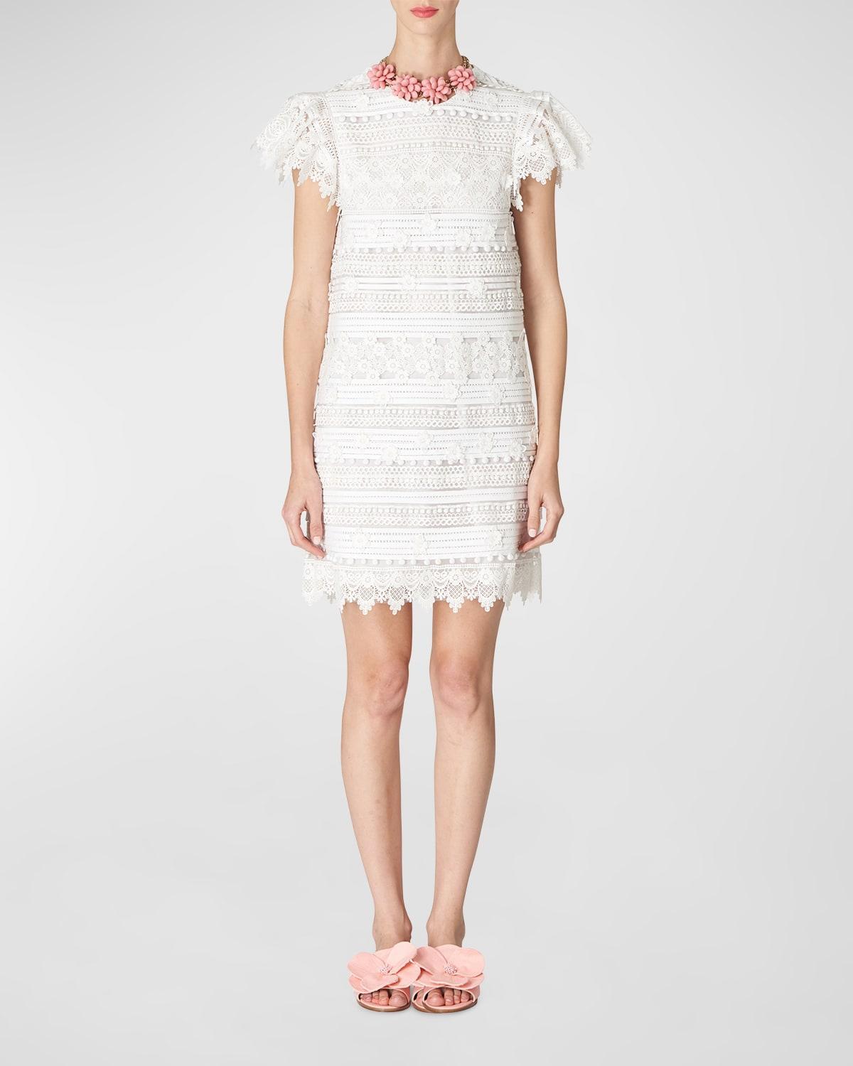 Embroidered Mini Shift Dress with Ruffle Sleeves Product Image