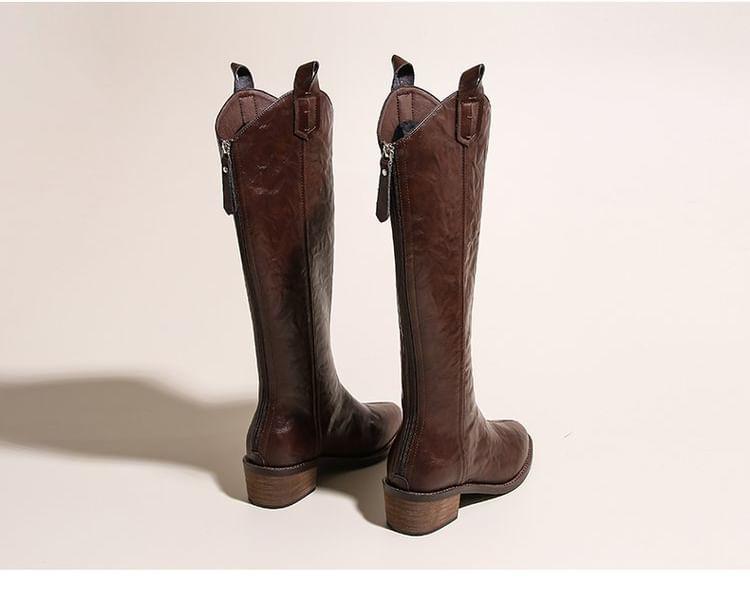 Block Heel Plain Cowboy Tall Boots Product Image