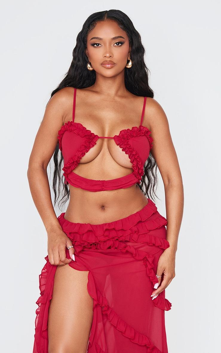 Shape Red Frill Edge Cut Out Crop Top Product Image