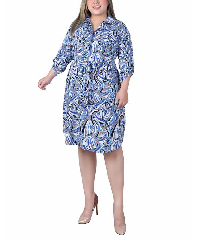 Ny Collection Plus Size 3/4 Roll Tab Sleeve Zippered Shirt Dress Product Image