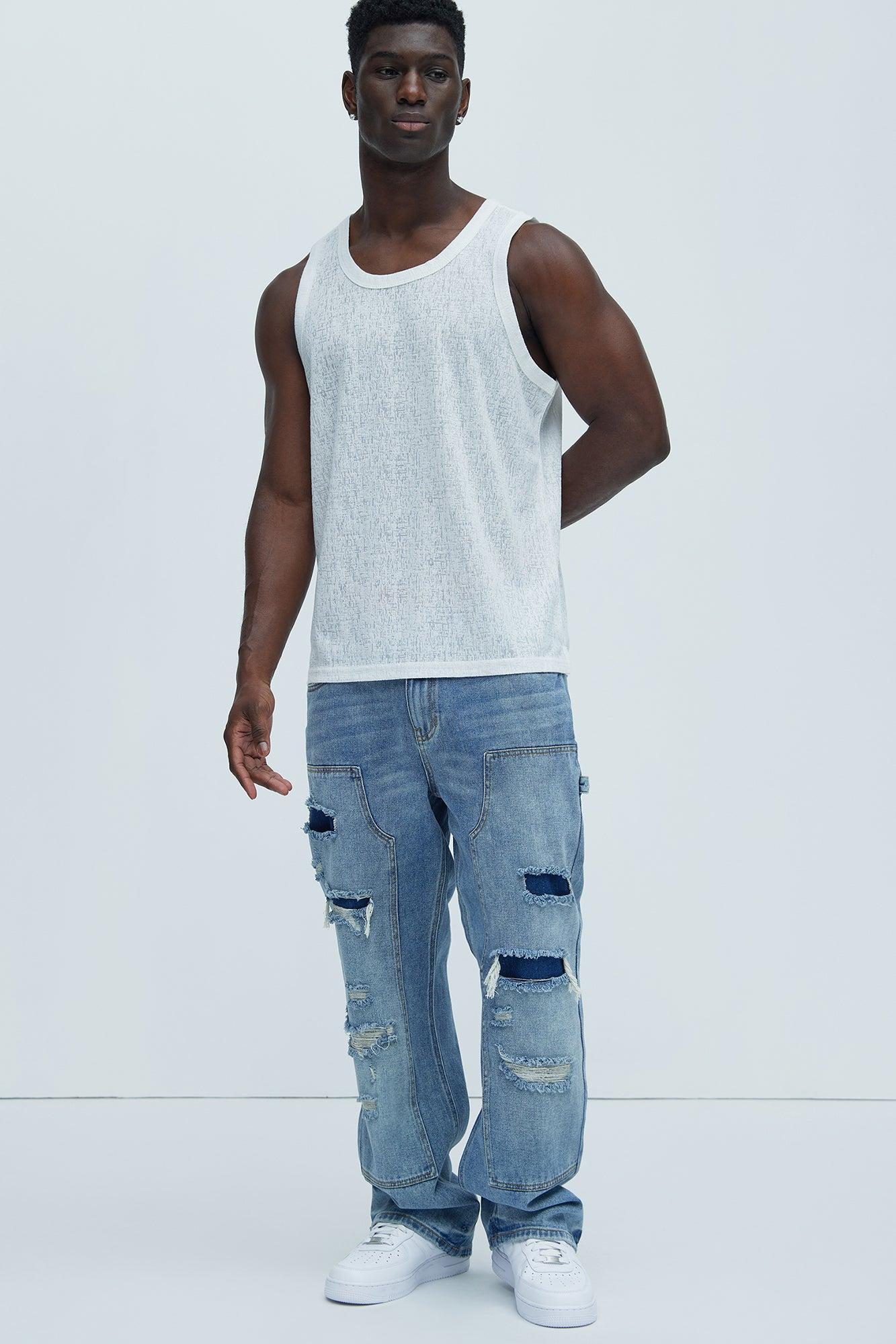 Bore Distressed Carpenter Straight Jeans - Blue Wash Product Image