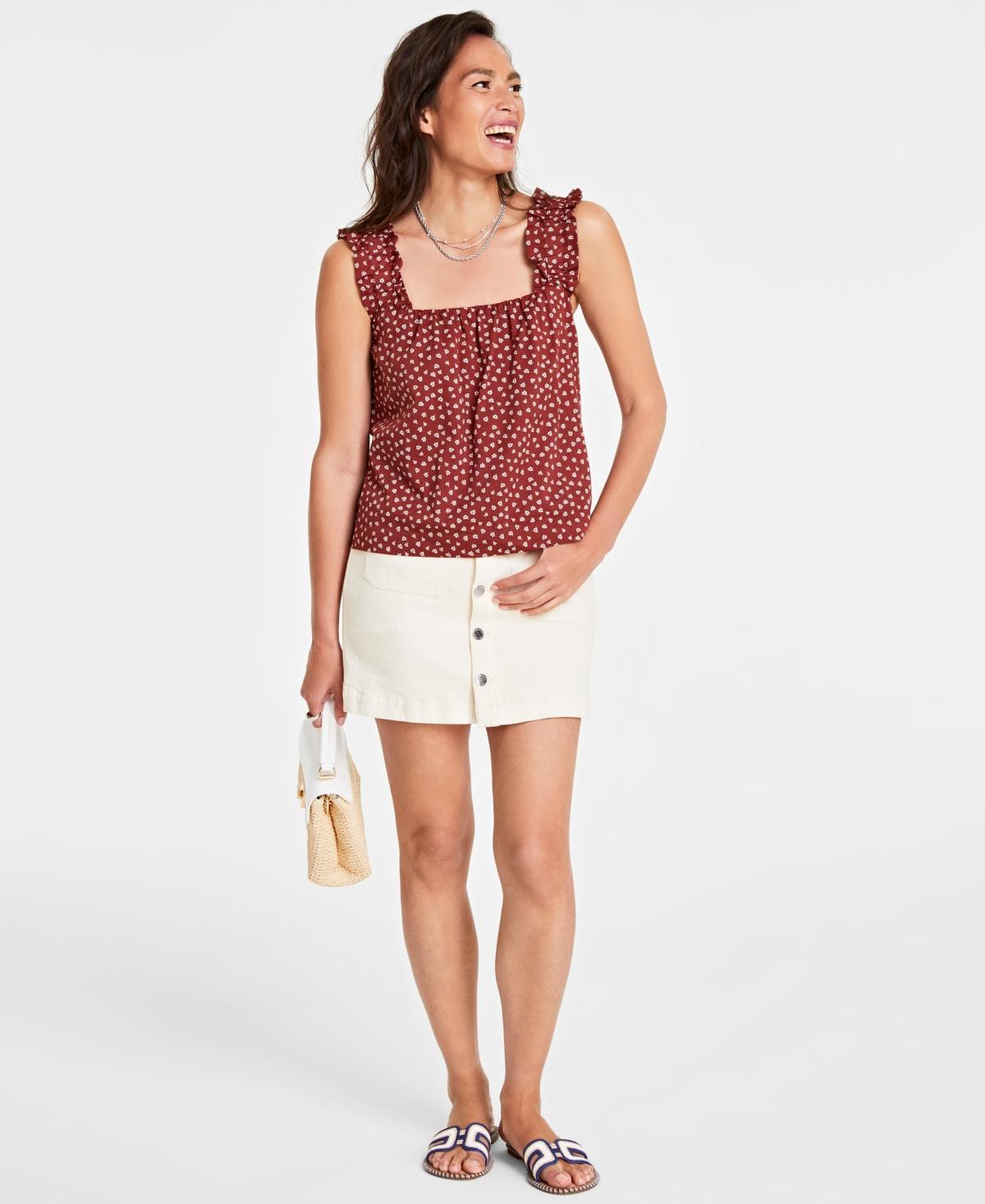 On 34th Womens Garden-Print Ruffled Tank Top, Created for Macys Product Image