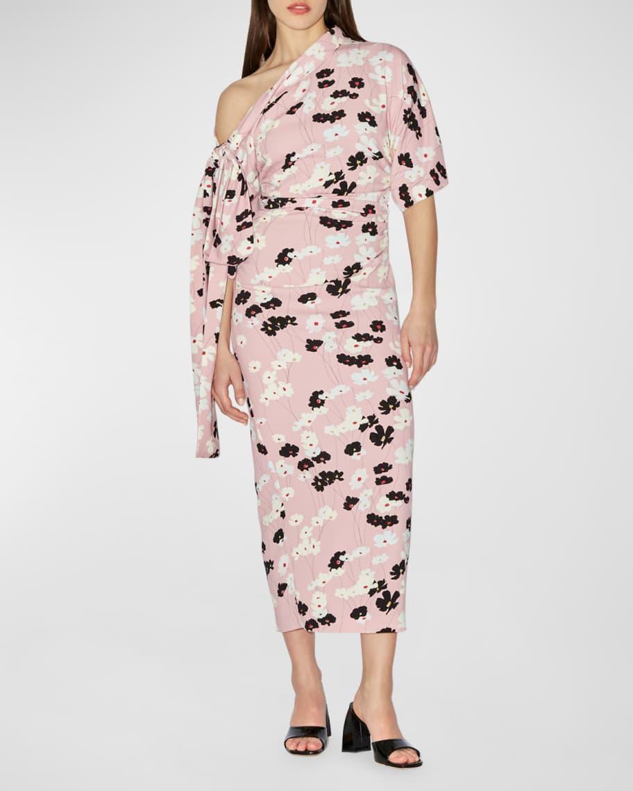 Bowie Floral-Print Tie One-Shoulder Midi Dress Product Image