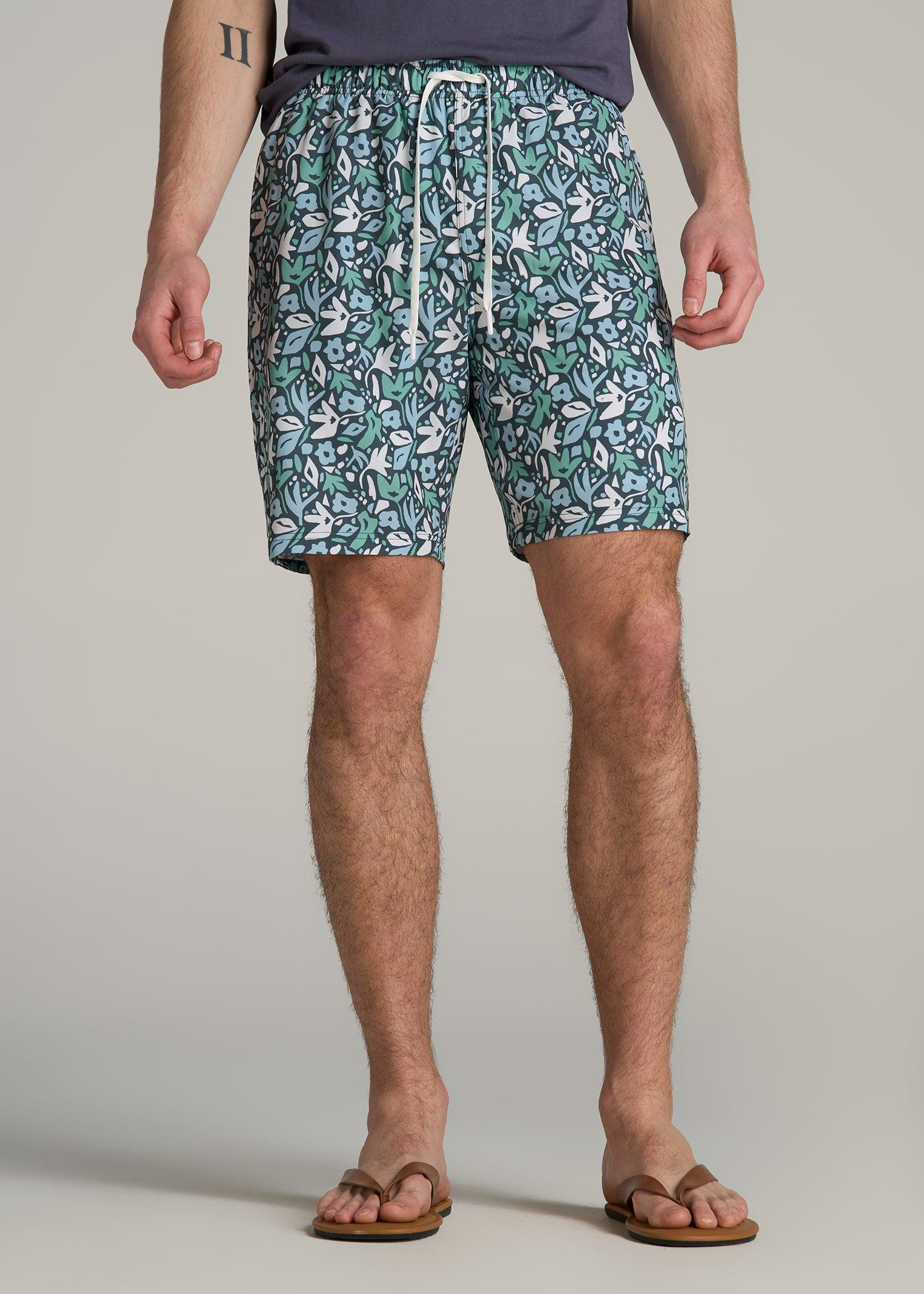 Volley Swim Shorts for Tall Men in Green Floral Male Product Image