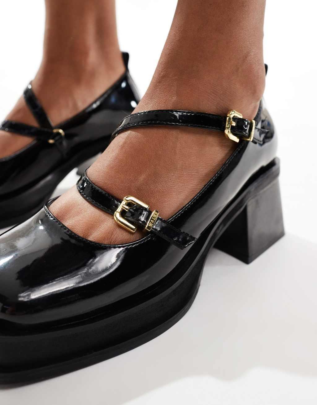 Walk London mary jane flatform shoes in patent black Product Image