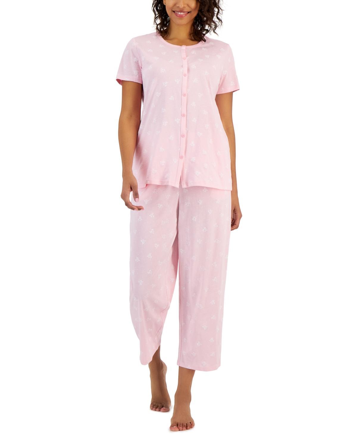 Charter Club Womens 2-Pc. Cotton Printed Cropped Pajamas Set, Created for Macys Product Image