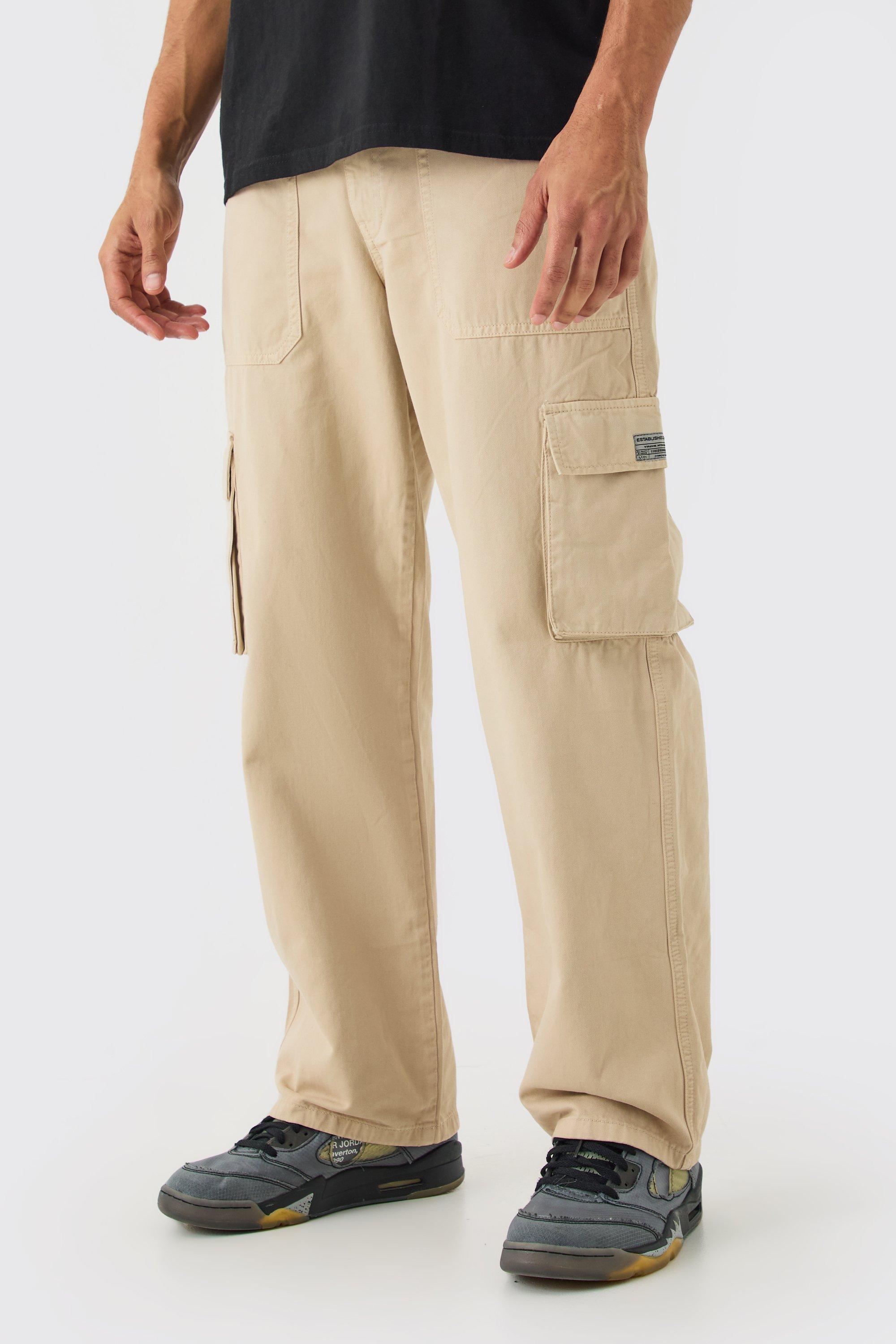 Fixed Waist Cargo Zip Pants With Woven Tab | boohooMAN USA product image