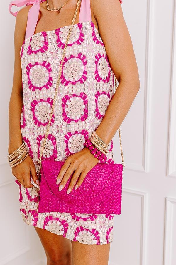 Sunny Refresh Woven Clutch in Hot Pink Product Image