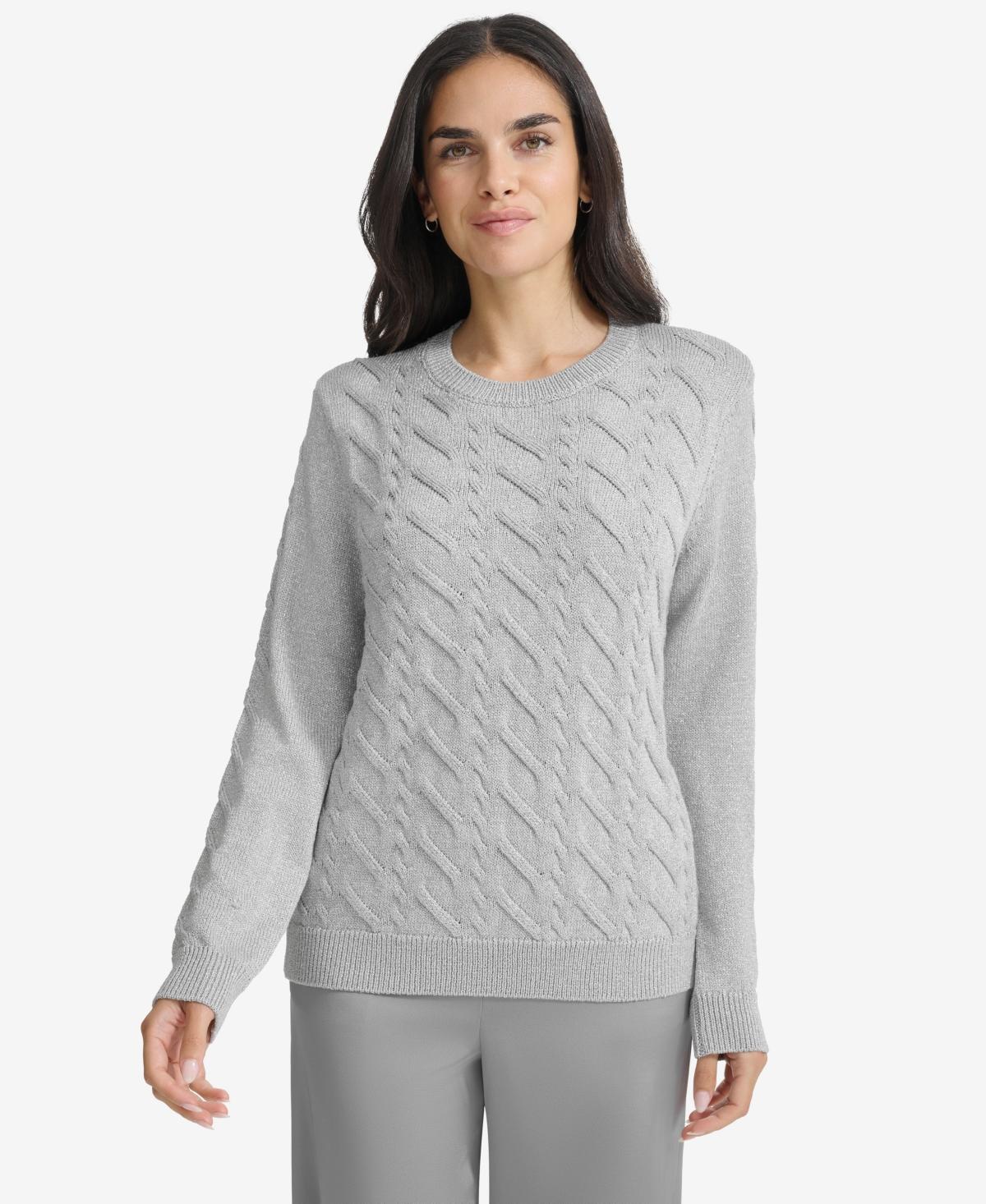 Calvin Klein Womens Metallic Cable-Knit Sweater Product Image