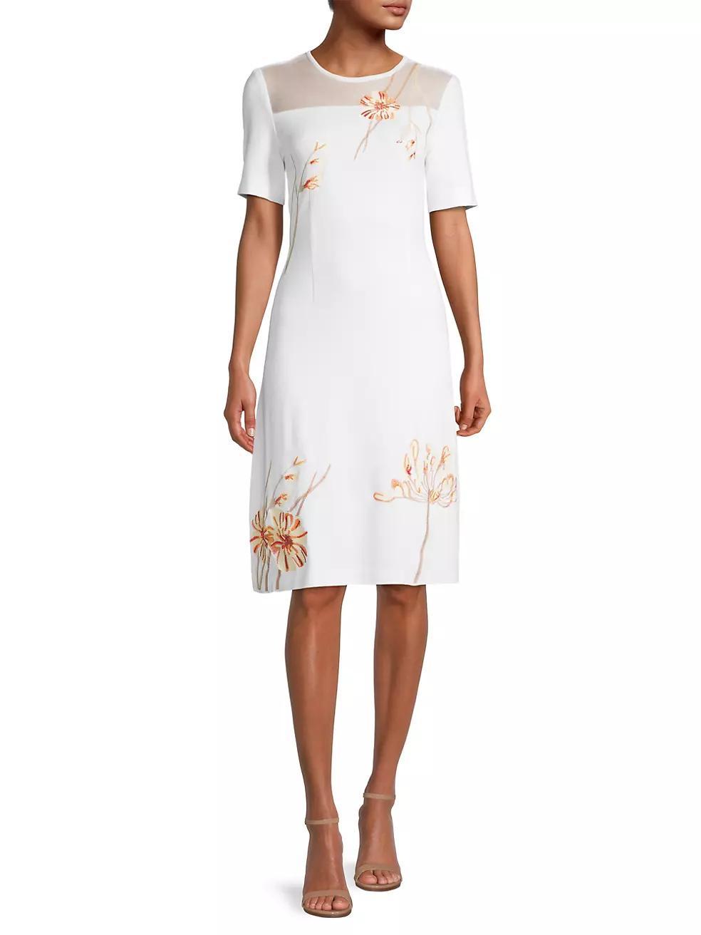 Embroidered Floral Knee-Length Dress Product Image