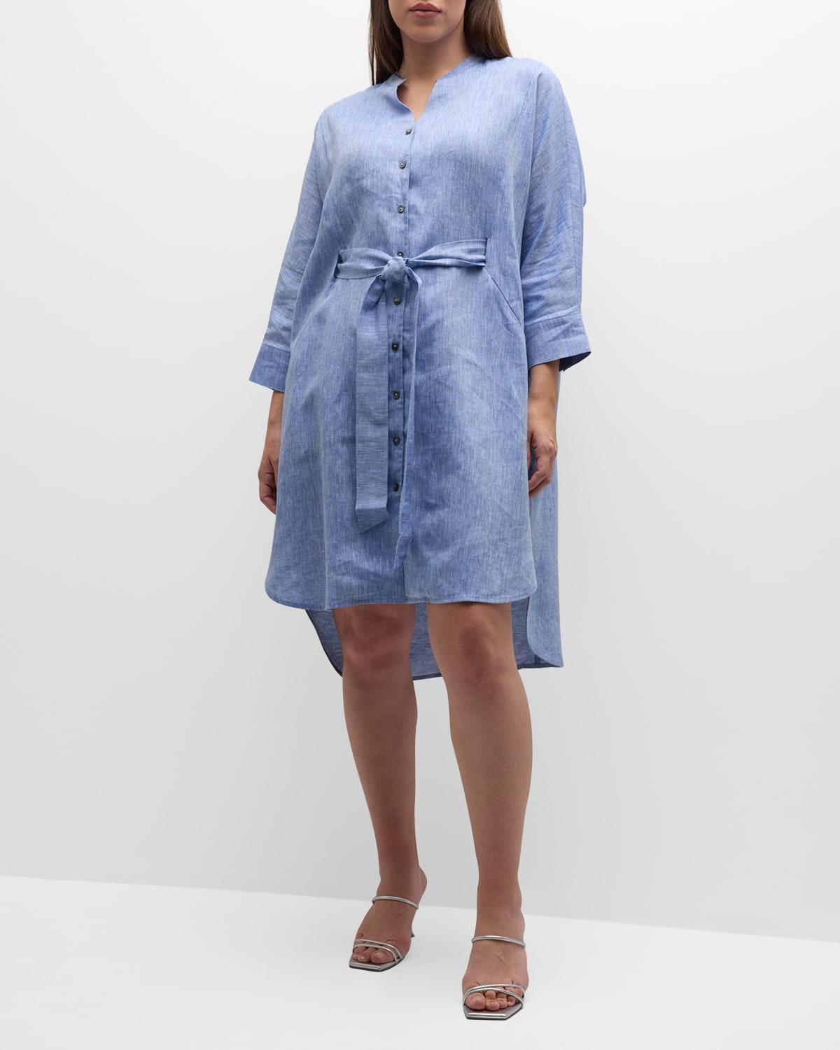 Plus Size Fresia Belted Button-Front Caftan Shirtdress Product Image