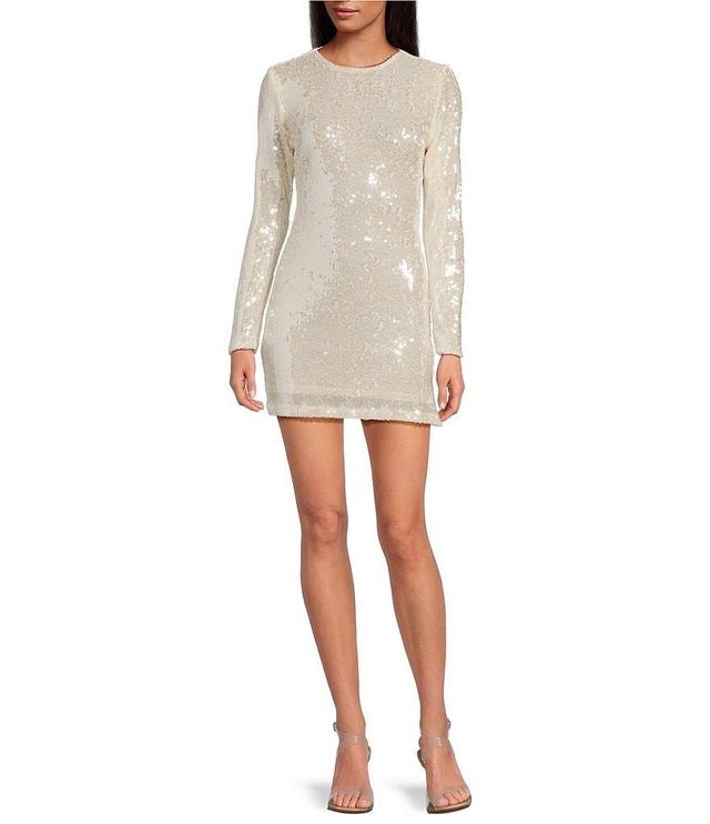 Gianni Bini Ruby Sequin Round Neck Long Sleeve Bodycon Mini Dress Product Image