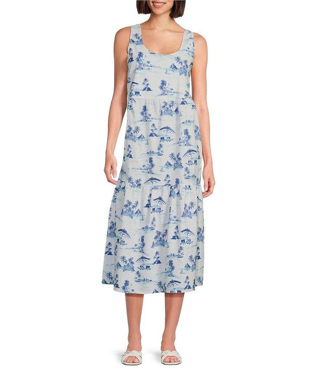 Tommy Bahama Stretch Scoop Neck Island Print Sleeveless Midi Dress Product Image