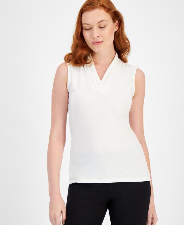 Anne Klein Womens Sleeveless Pleated V-Neck Shell Top Product Image