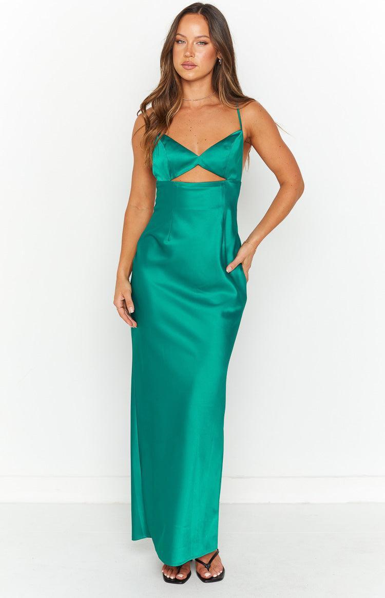 Hermitude Emerald Satin Maxi Formal Dress Product Image