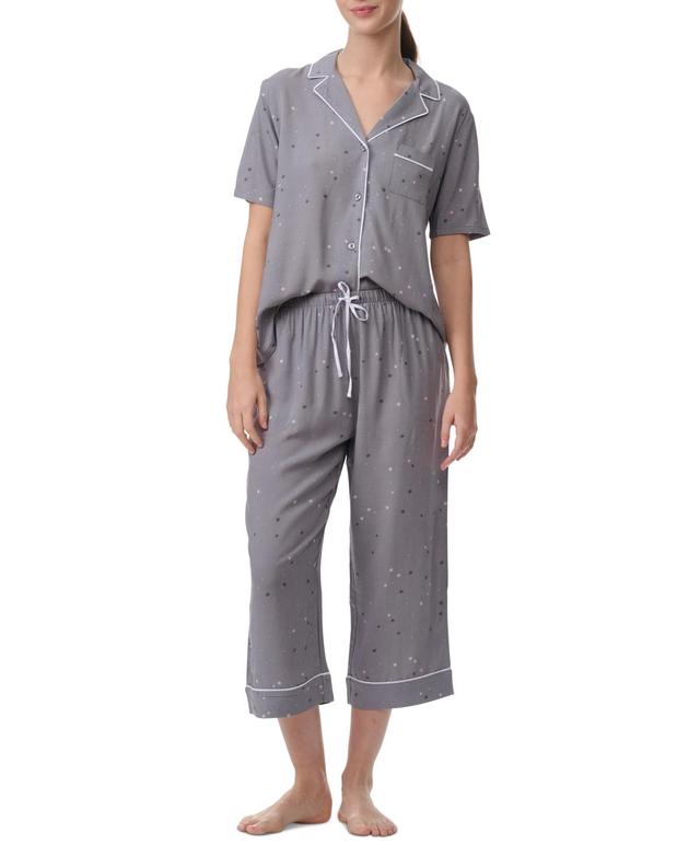 Splendid Womens 2-Pc. Notched-Collar Cropped Pajamas Set Product Image