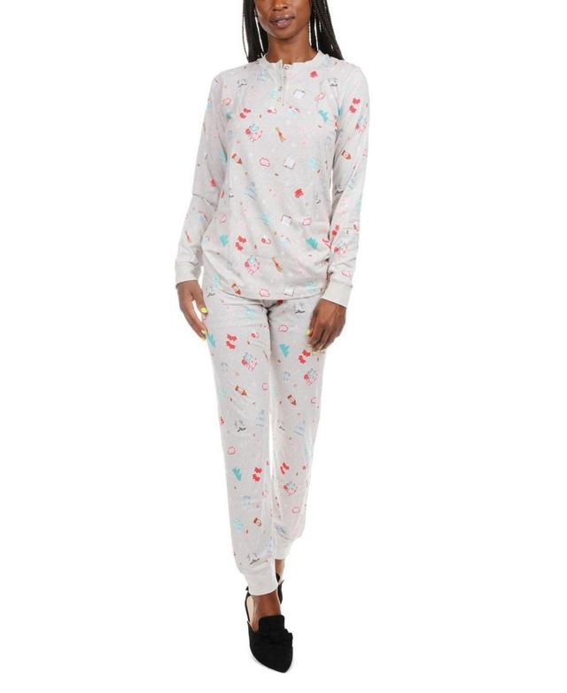 Memoi Women's Holiday Getaway Cotton Blend 2-Piece Pajama Set, Large Product Image