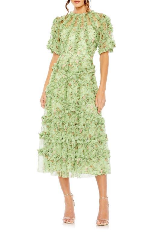 Womens Ruffled Floral Mesh Midi-Dress Product Image