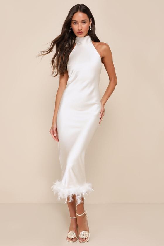 Majorly Poised Cream Feather Hem Maxi Dress Product Image