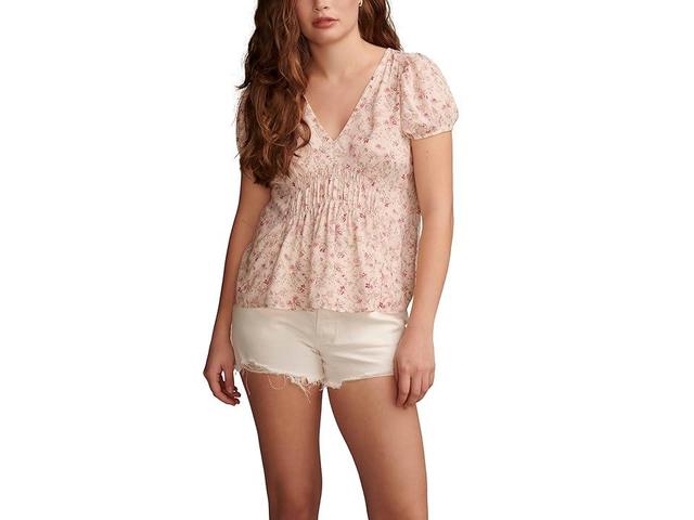 Lucky Brand Wide Smocked Short Sleeve Top Multi Print) Women's Clothing Product Image