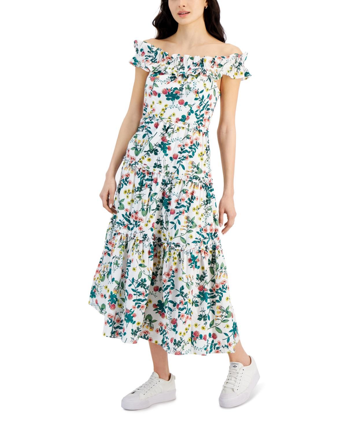 Nautica Jeans Womens Printed Off-The-Shoulder Cotton Maxi Dress Product Image