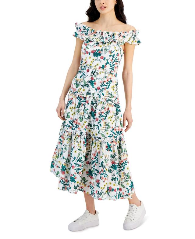 Nautica Jeans Womens Printed Off-The-Shoulder Cotton Maxi Dress Product Image