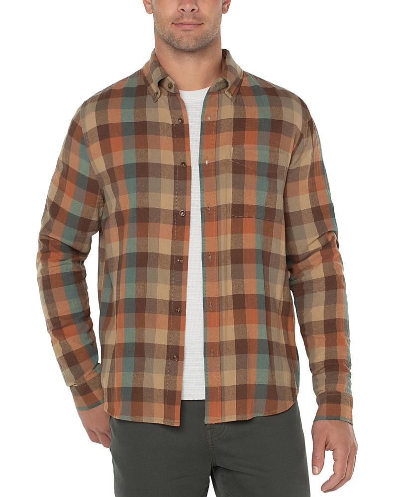 Liverpool Los Angeles Flannel Shirt with Button Collar (Teal/Rust Multi) Men's Jacket Product Image