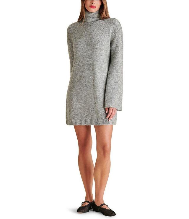 Steve Madden Abbie Metallic Knit Turtleneck Long Sleeve Mini Sweater Dress Product Image