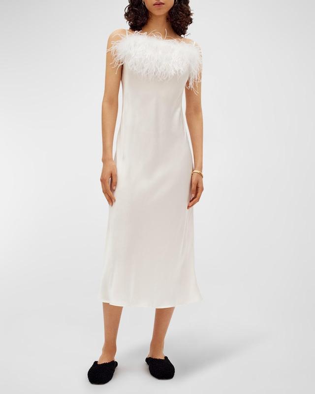 Womens Boheme Ostrich-Feather Embellished Slip Dress Product Image