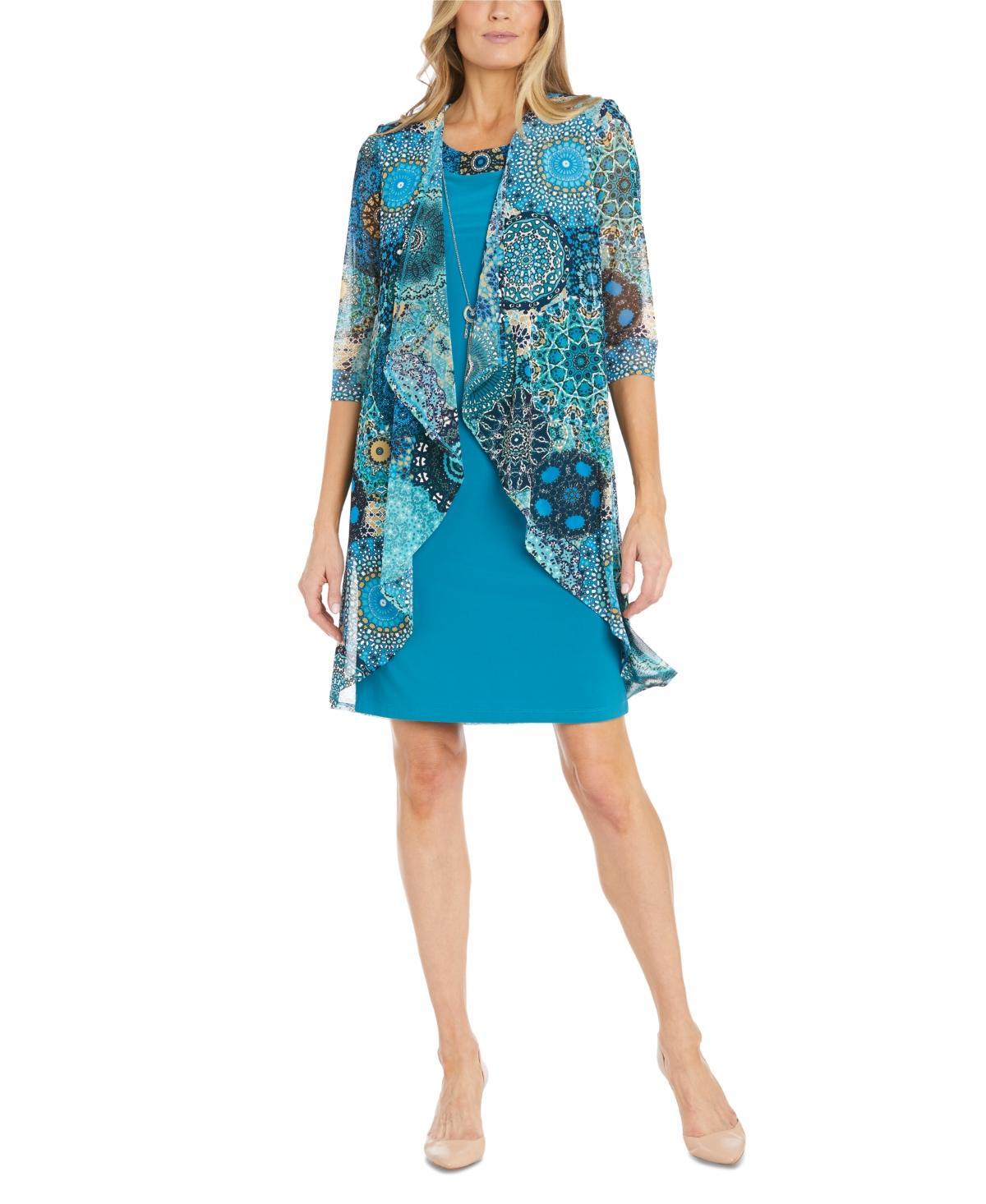 Womens R&M Richards Flyaway Jacket With Tank Dress And Detachable Necklace Blue Product Image