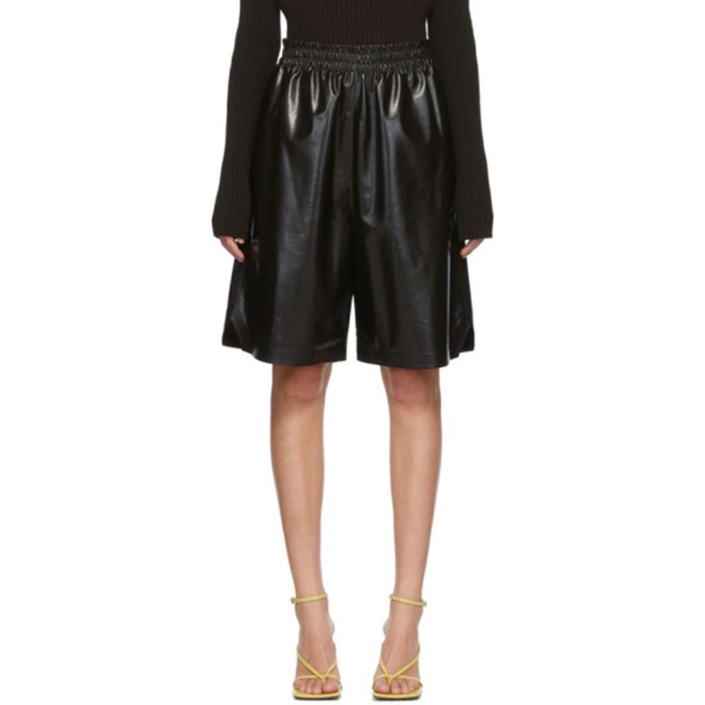 Shirred Leather Shorts In Black Product Image